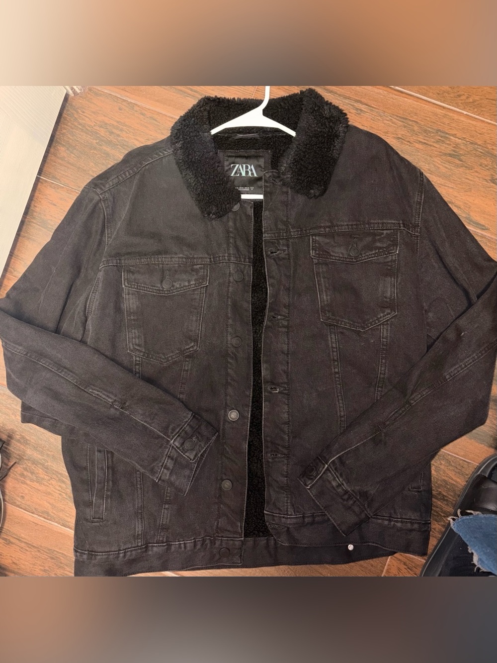 Zara Men’s Black Faux Shearling Denim Jacket